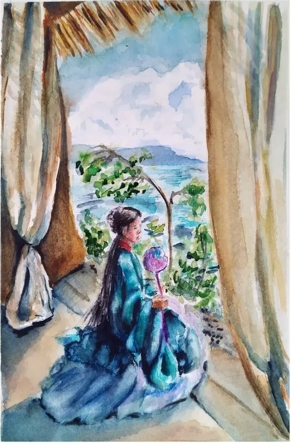 Asian landscape with a woman by Iryna Romaniv