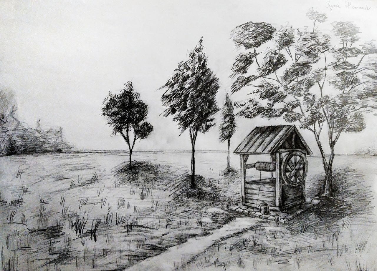 the village well drawing Iryna Romaniv
